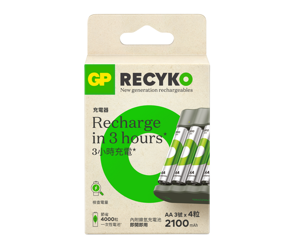 GP Recyko 4-slot NiMH USB-Charger B441 with 2100mAh AA NiMH batteries x 4's