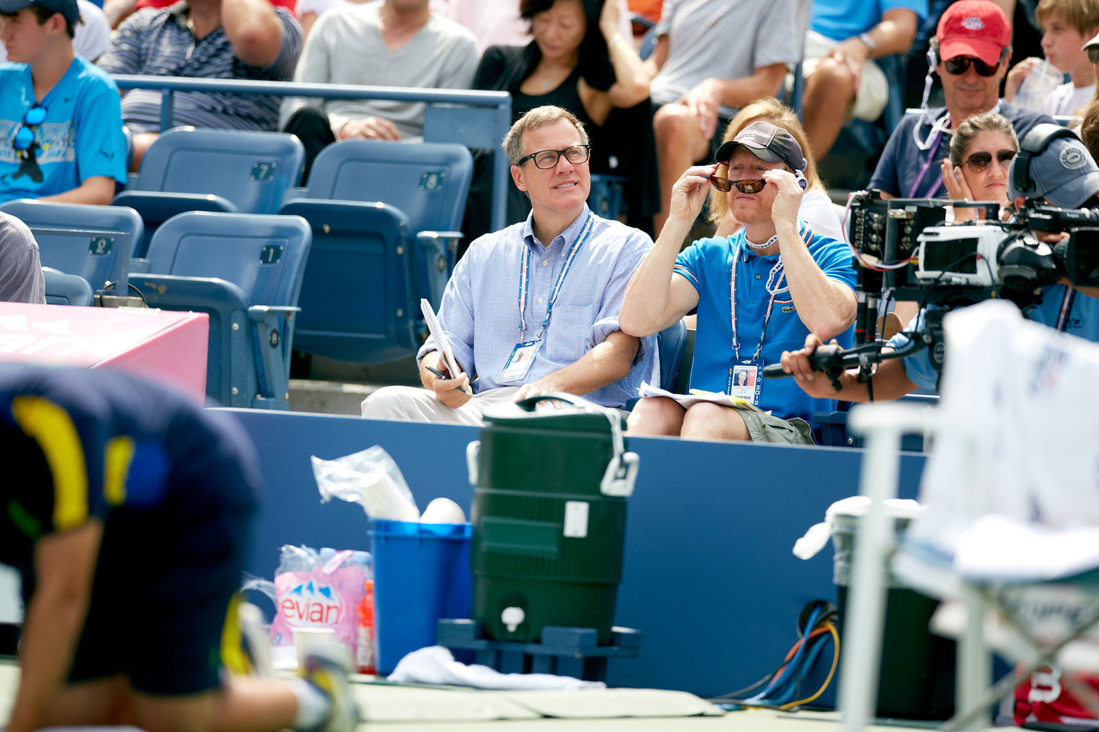 View of Sports Illustrated senior writer S.L. Price in stands during USA Andy Roddick vs Italy Fabio Fognini Men's 3rd...